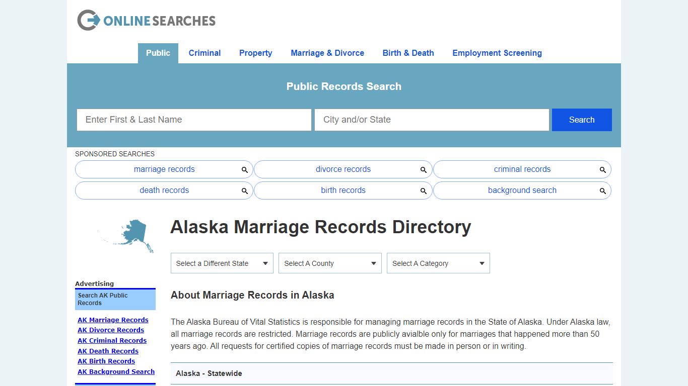 Alaska Marriage Records Search Directory - OnlineSearches.com